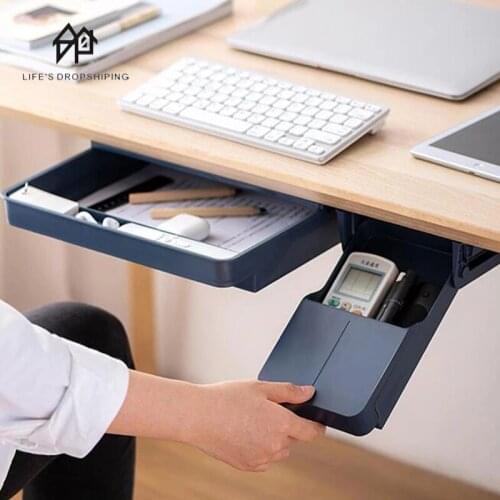 Under Desk Drawer Adhesive Storage Box Hidden pen case Office Pen Holder Sorting Box Kitchen Knife Fork Storage Tray Organizer