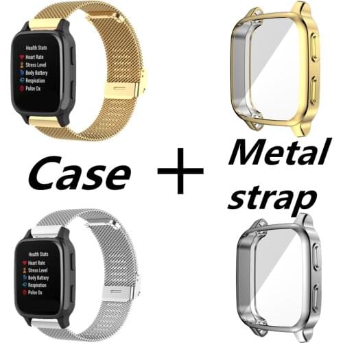 For Garmin Venu sq Smart Watch Replacement TPU Protective Case+Metal Watchband For Garmin Vivoactive 3Music Bracelet Accessories
