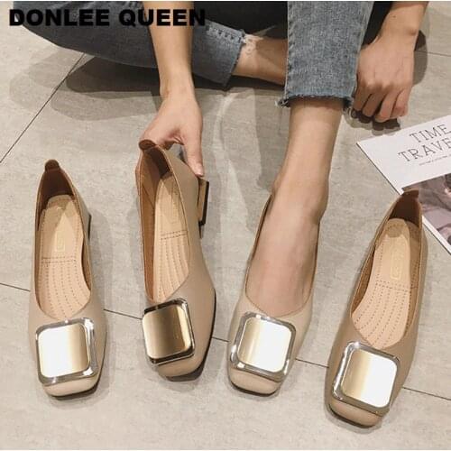 Fashion Metal Buckle Shoes Women Slip On Ballet Flats Casual Shoes Female Flat Ballerina Low Heel Soft Shoe Big Size 35-41 mujer