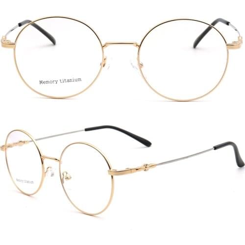 Women Round Vintage Memory Metal Eyeglass Frames Men Optical Glasses Frames Prescription Eyewear Classic Light Gold Spectacles