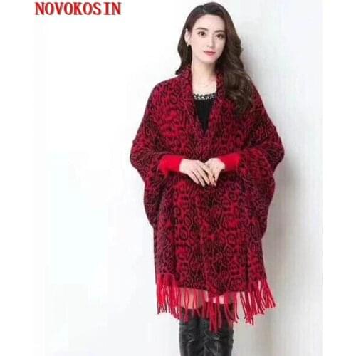 2019 Outside Street Wear Winter Houndstooth Knitted Cardigan Women New Female Batwing Sleeves Cape Vintage Shawl With Pocket