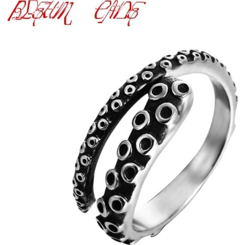 Punk Stainless Steel Gothic Deep Sea Squid Octopus Ring Fashion Women Men Jewelry