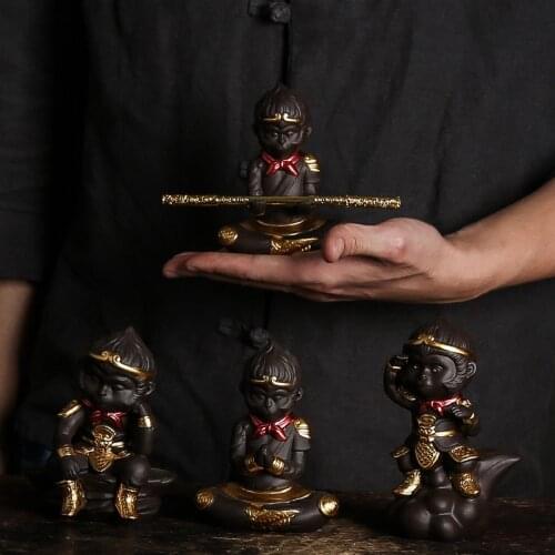 1 PCS Boutique Ceramics Tea Pet Car Ornament Monkey Style Statue Tea Figurine Tea Set Accessories Crafts Home Decoration ZH556