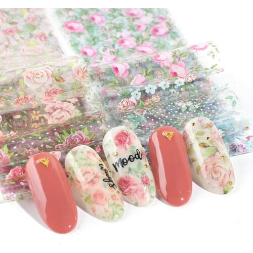 10pcs Gradient Nail Foil Starry Paper Spring Summer Flowers Transfer Decals Nail Art Stickers Adhesive Nail Decorations SA798-C