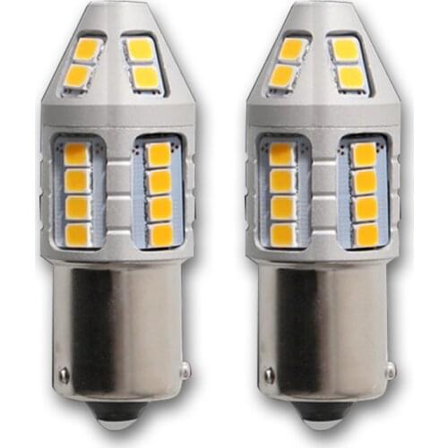 2pc Can bus No Resistor No Flash Amber BAU15S 507 PY21W 30SMD 2835 LED Bulbs For Car Front or Rear Turn Signal Lights 12-24V