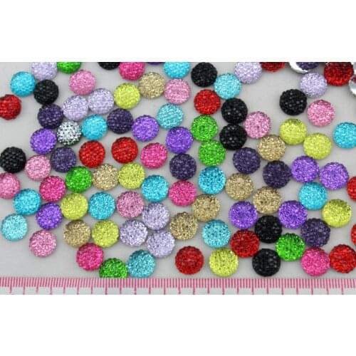 200pcs 10mm cabochons Assorted Bling Round Rhinestones/Gems flat back embellishment resin cab mixed color dotted crystal