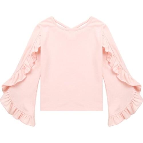 2021 Autumn 4-14Y Child Kids Birthday Gift Ruffle Bat Long Sleeve T Shirt Princess Cute Blouses Little Girls Shirt Spring Tops