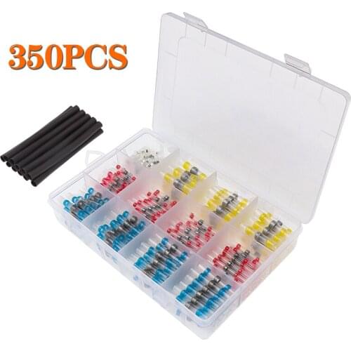 350 Pcs/Set Solder Seal Wire Connectors Heat Shrink Solder Butt Connectors Solder Connector Kit Automotive Marine Insulated
