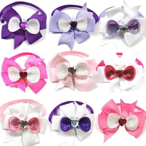 50/100pcs Valentines Day Pet Dog Bow Ties Love Heart Style Pink Purple Small Dog Necktie Adjustable Pet Collar Dog Accessories