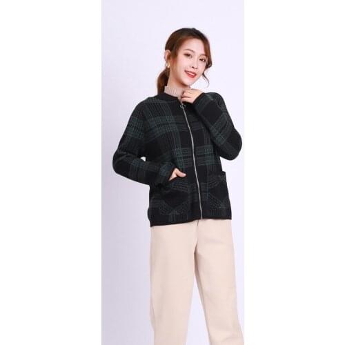 64%Silk 10%Cashmere blending Sweater women Plue size winter clothes for womens Zipper Plaid Jaquard cardigan Sweaters