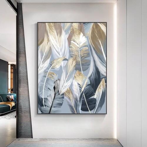 Abstract Gray Leaves With Gold Foil Painting 100% Hand Painted Oil Painting On Canvas Original Design Wall Art For Home Decor