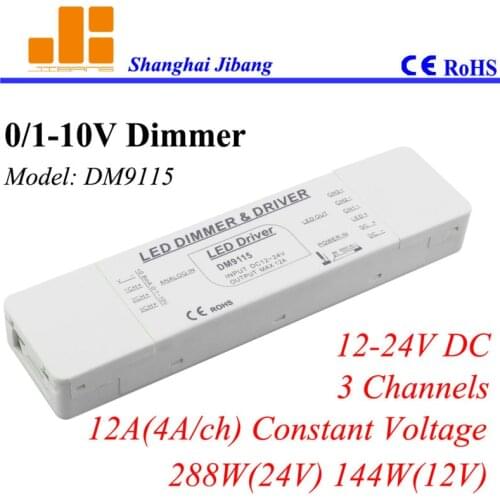 Free Shipping 0-10V dimming led contorller, analog PWM dimmers, constant voltage 3 channels/12V-24V/12A/288W pn:DM9115