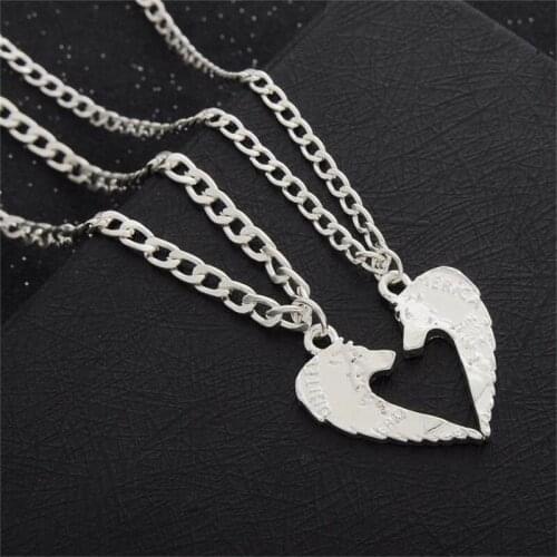 3Pcs Wing Pendant Heart Splicing Necklace Broken Heart 2 Parts Chain Jewelry Women Men Animal Lovers Girl Boy Friend Gift