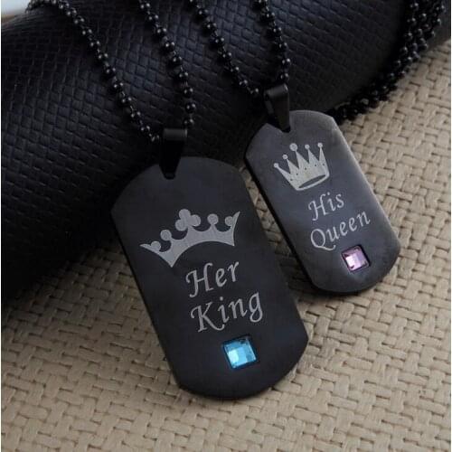 Black Stainless Steel Lovers' His Queen/Her King Pendant Necklace Jewelry with 60cm ball chain y1164
