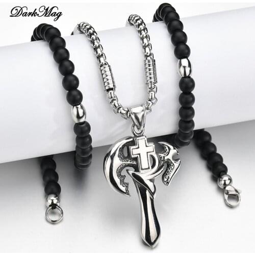 DarkMag Catholic Rosary Beads Orthodox Cross Stainless Steel Necklace Of Religious Jewelry Men Women
