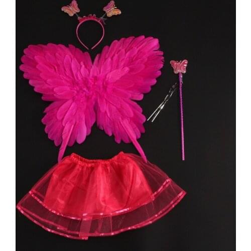 New Kids Girl Butterfly Feather Wing Fairy Angel Wings Skirt Cosplay Magic Wands Headband Props Party birthday wedding