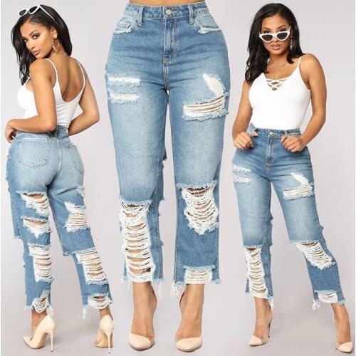 Fashion Denim Flare Pants Women High Waist Retro Ripped Jeans Wide Leg Trousers Lady Casual Bell-Bottoms Flare Pant Tassel Jeans
