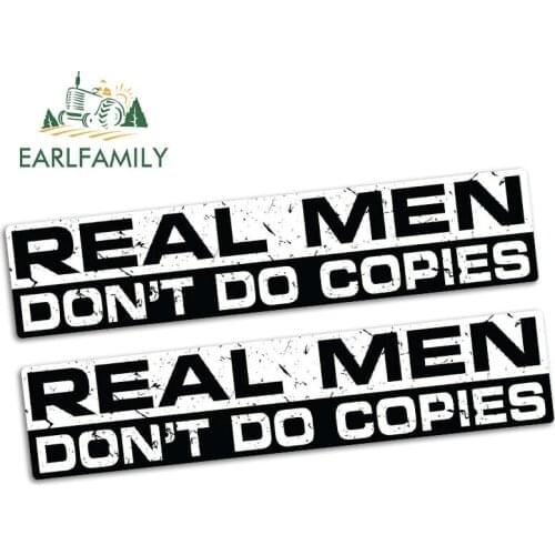 EARLFAMILY 15cm x 3.2cm REAL MEN NO COPIES Funny Bumper BIKE Sticker Car Vinyl JDM Truck Offroad Decal Car Stickers 2pcs