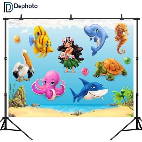DePhoto Newborn Baby shower Photography Backdrops Beach shark Photographic Studio Photo Background Birthday Decorations Prop