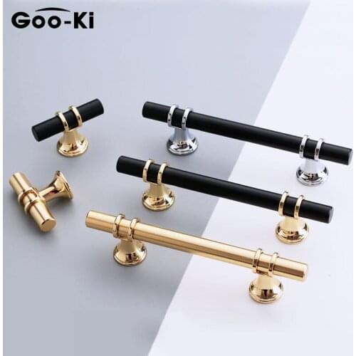 Goo-Ki Zinc Alloy Black Gold Door Handle Pulls Furniture Handle Fashion Kitchen Cabinet Handles Solid Drawer Knobs Door Hardware