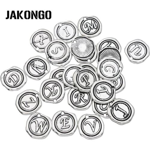 JAKONGO Tibetan Silver Plated Letter Charms Pendants for Jewelry Making Bracelet Accessories DIY Handmade Craft 18mm