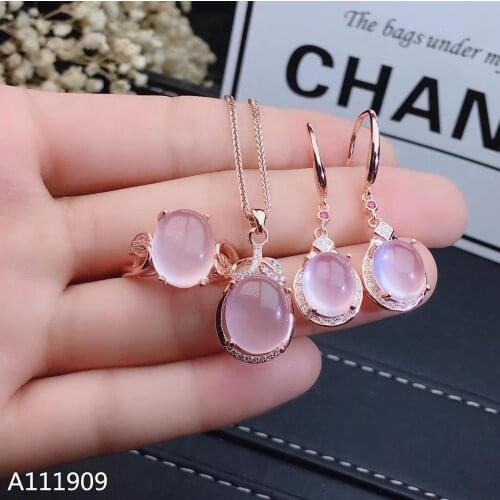 KJJEAXCMY boutique jewelry 925 sterling silver inlaid Natural Ross quartz Necklace Ring Earring Set Support Test