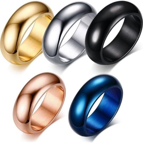 Classic Ring For Women Men Arc Surface Stainless Steel Wedding Band Gold Color Unisex Neutral Simple Statement Jewelry 7mm