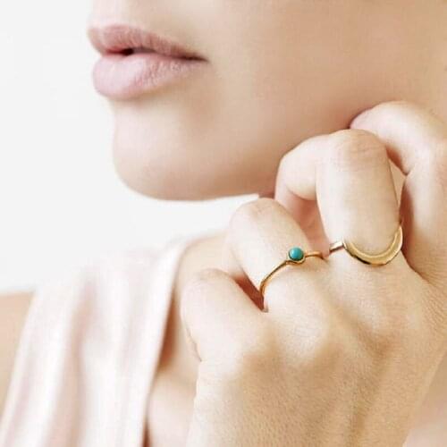 2021 High quality gold color Turquoises Single Delicate Geometric Copper finger rings for cute women girls fashion Jewelry gifts