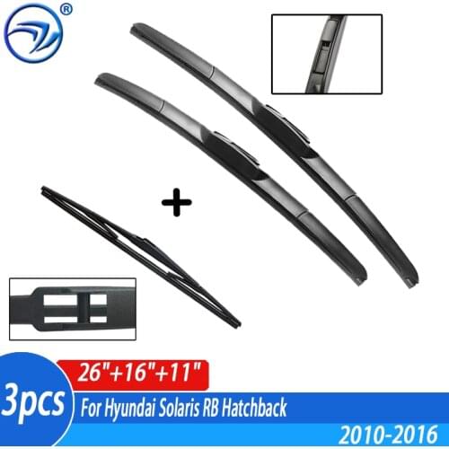 Wiper Front & Rear Wiper Blades Set Kit For Hyundai Solaris RB Hatchback 2010 2011 2012 2013 2014 2015 2016 26"16"11"