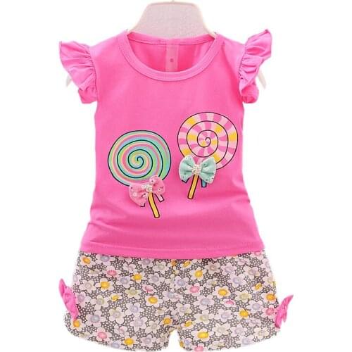 2018 Summer Female baby girls Shorts sets infant fly sleeve vest 2pcs suit lollipop clothing