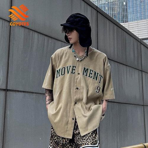 COYOTES Summer Men Shirts American Retro Oldschool Couple Baseball Shirt Women Loose Hip Hop Short Sleeve Sports Blouse