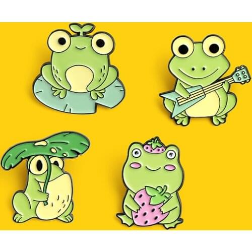 Cartoon Frog Enamel Pins Play guitar Strawberry frog Animal Lapel Badge Funny Animal Frog Jewelry Gift for Friends
