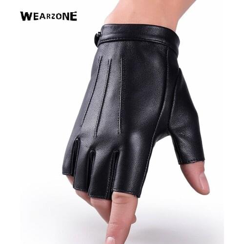 Men Genuine Leather Gloves Fashion Casual Women Breathable Sheepskin Glove Five Fingers Male Semi-Fingger Driving Leather Gloves