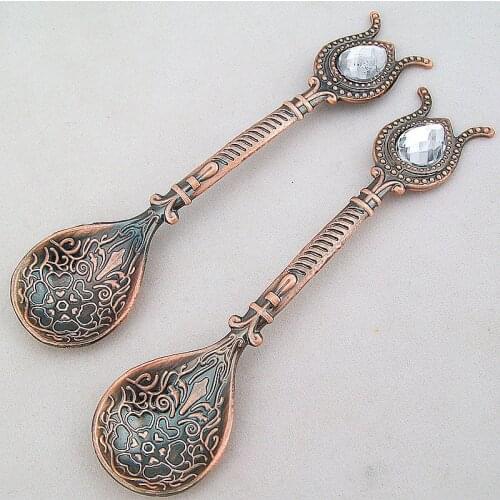 New gem carving dessert spoon alloy golden spoons Honey Spoons Saucier Salt Dessert Spoons