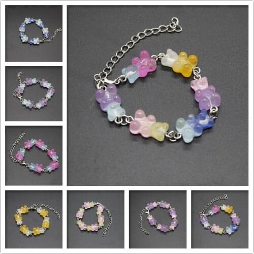 2020 New Two-color Cute Candy Color Cartoon Bear Pendant Bracelet, Unisex, Party Gift, Daily Jewelry Creative Jewelry