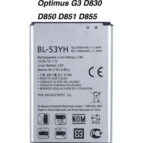 Original G3 Battery for LG Optimus G3 D830 D855 LS990 VS985 F400 LG G3 D850 D851 3000mAh BL-53YH