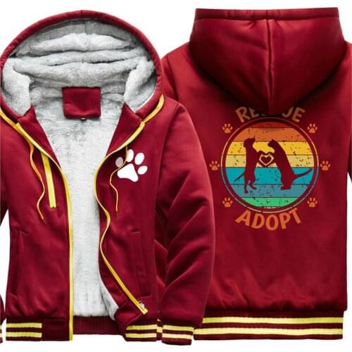 Pescue Adopy Dog Keep Warm Thicken Jackets For Mens Winter Dark Blue Hooded Fashion Harajuku Tops Retro Zipper moletom masculino