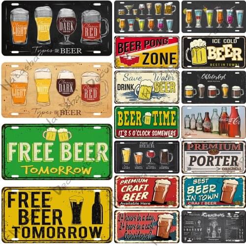 Beer Wall plate Rusty Metal Plaque Bar Metal Poster Retro Poster Home Bar Club Pub Tin Sign Decorative Plate Industrial Decor