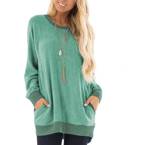 Pocket Casual Long Sleeve O-neck Autumn Ladies Hoodies Sweatshirt Loose Solid Patchwork Leopard Print Sports Women Sweatshirts