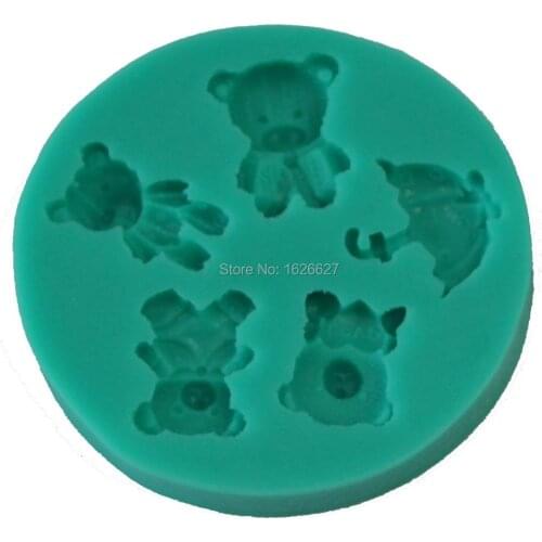 Fondant Silicone Mold 4 Bears 1 Umbrella Form Molds of Silicone for Paste Americana Color Green