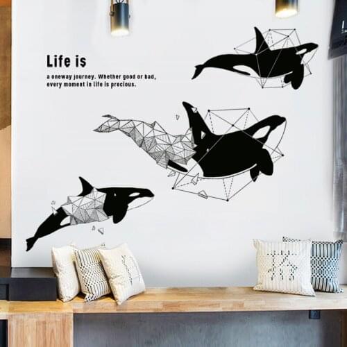 Modern Geometry Whale Wall Stickers Teen Bedroom Living Room Wall Decoration Creative Animal Wallpaper Home Office Decor
