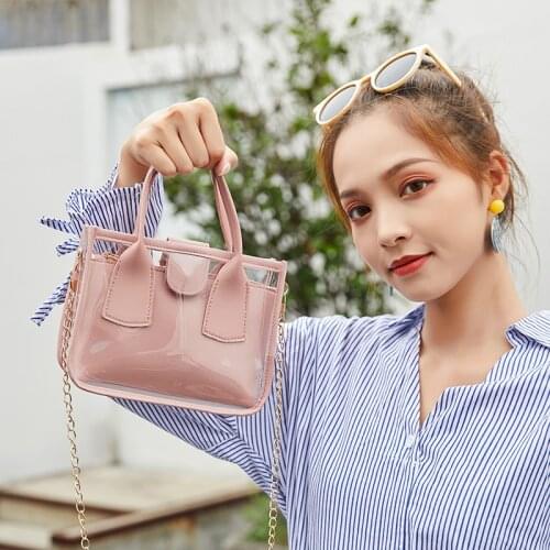 New Fashion Women Clear Shoulder Bags Adjustable Chain Crossbody Bag Female Girls Solid Color Purse Handbag for Daily Travel