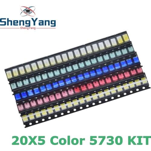 100pcs=5 colors x 20pcs SMD 5730 5630 LED Diode Assortment KIT LED Diode Kit Green / RED / White / Blue / Yellow