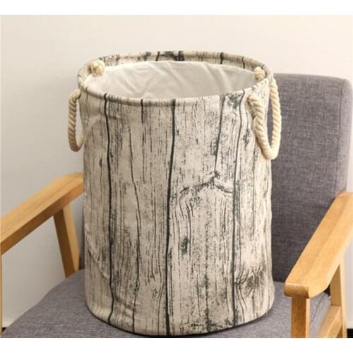 Waterproof Laundry Hamper 3D Wood Grain Pattern Clothes Barrel Storage Baskets Folding Home Toy Storage Hamper Laundry Basket