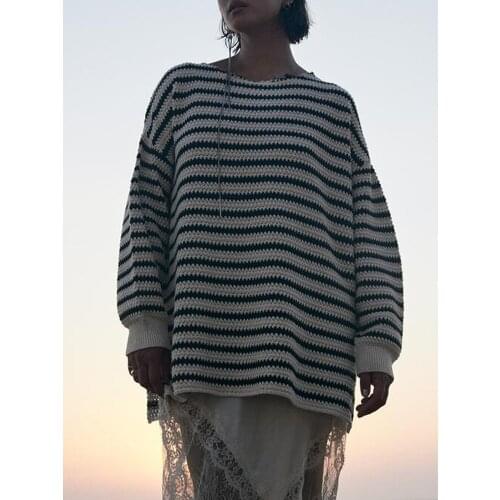 ZA knit sweater 2021 new autumn simple and comfortable round neck sweater women loose hedging striped knitted top women