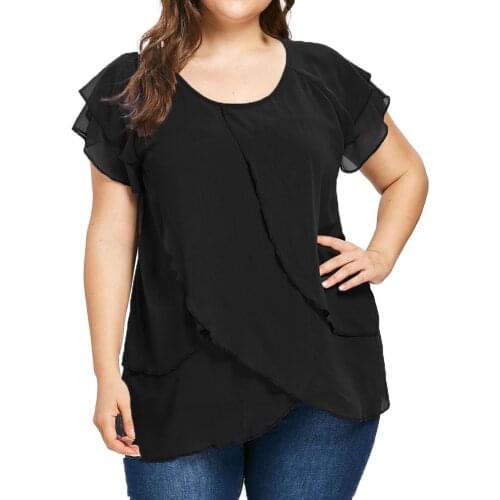Plus Size Women Chiffon T-Shirt Casual Short Sleeve Solid Ruffles Blouse Top Maternity Nursing Wrap Short Sleeve Shirt A20
