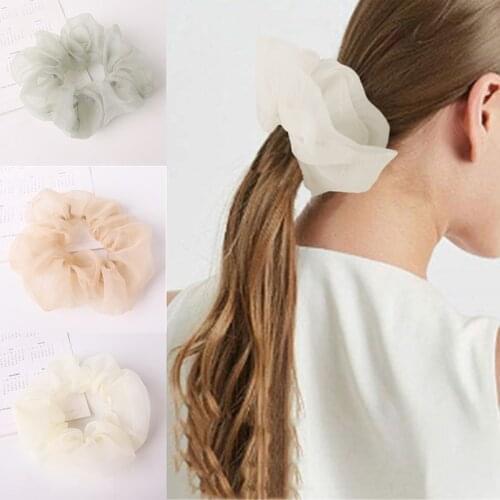 2020 New Solid Color Chiffon Fashion Clear Hair Bands Tulle Hair Scrunchy Hair Ties For Women Elegant Hair Accesories Hair Rope