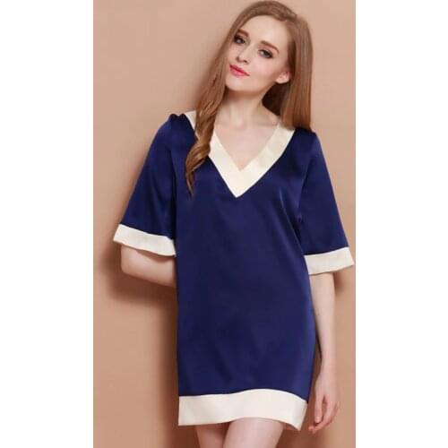Women Sexy Sleepshirt Night Gown Satin Sleep Shirt Short Sleeve Home Clothes V-neck Night Shirt Summer Sleep Wear Night Wear