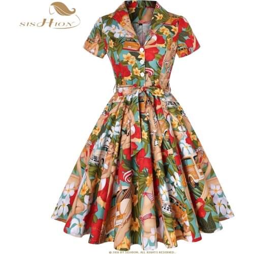 Floral Print Plus Size Women Vintage Dress Retro Vintage Pin UP Vestidos Casual Party Robe Rockabilly 60s Swing Dresses SD0002