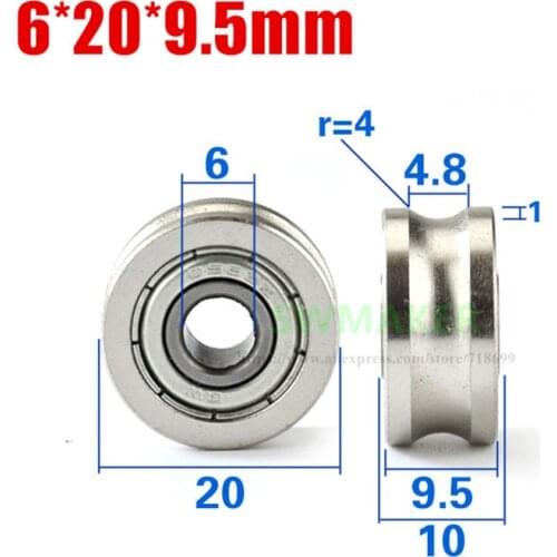 1pcs 6*20*9.5mm non-standard bearing wheel, U groove roller pulley, spinning machine roller, for 8mm diameter optical axis/track
